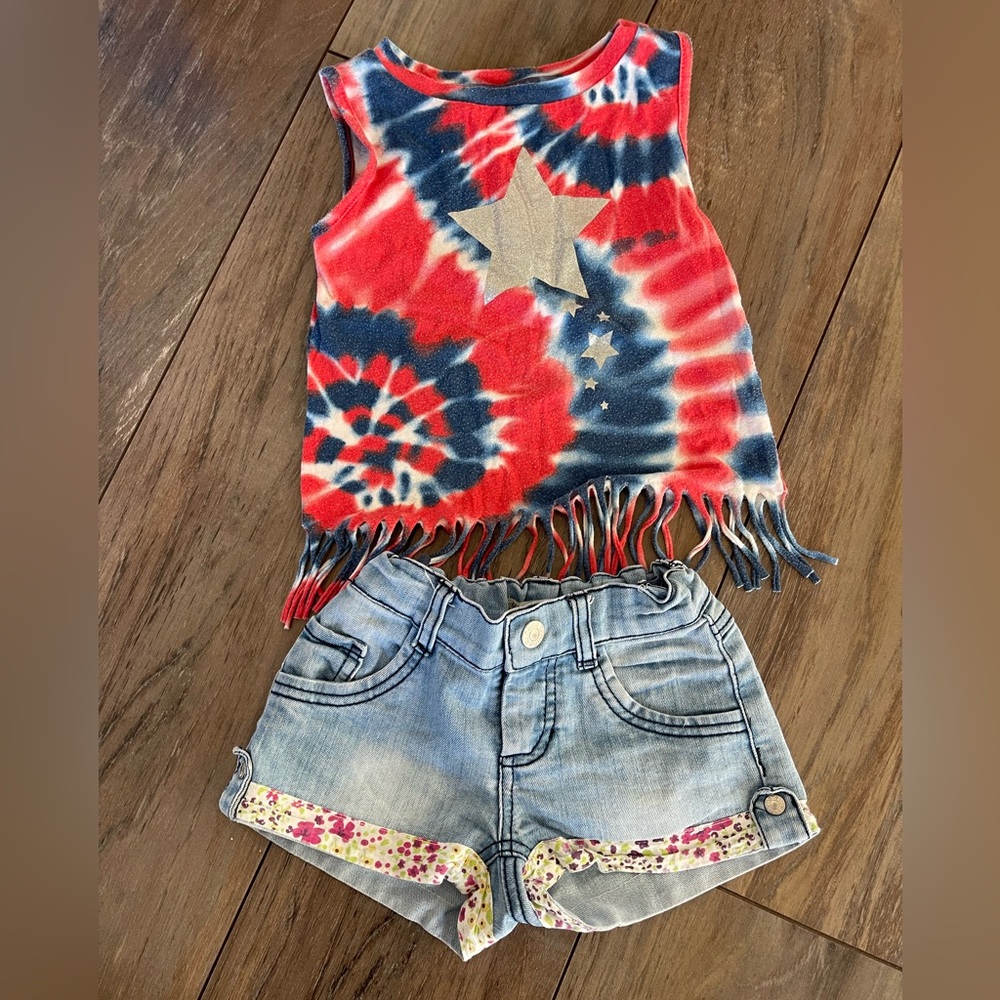 Girls denim shorts (5-6 years) and tank top (4-5 years)
